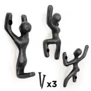Climbing Metal Hooks Rustic Cast Iron For Coats Bags Towels Robes Keys Set of 3