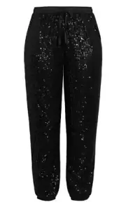CITY CHIC Women’s Let’s Party Sequin Pants, Stretchy Lined Ultra Black XXL NWT
