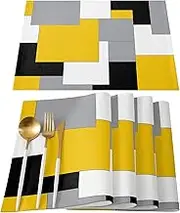 Black and Yellow Placemats Set of 4,Non Slip Washable Table Mats Set, Abstract Art Patchwork Table Placemats for Kitchen Dining Table,Wedding Holiday Party Decoration