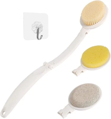 Bath Body Brush Set 3-in-1 Foldable Shower Brush with Sponge Pumice for Exfoliat