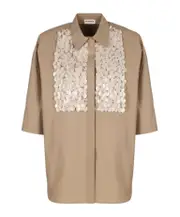P.A.R.O.S.H. Sequin Embellished Collared Short-Sleeve Shirt S,XS Nude