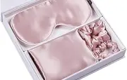 Gioia Casa 4 Piece Sweet Dreams Silk Gift Set – 100% Mulberry Silk Pillowcase, Eye Mask, Big & Small Scrunchies | Luxurious Skincare & Haircare Essentials (Pink)
