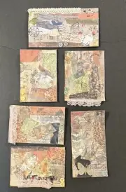#2664 lot of 6 handmade clusters tags ephemera junk journals scrapbook - Tonya