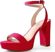 [Ankis] Platform Heels for Women 4 Inches Chunky Heels Sandals for Women Comfy Open Toe Block Heeled Sandals Nude White Silver Gold Black Ankle Strappy Heels for Women