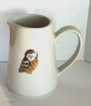 Stoneware Mini 6oz Creamer Pitcher Vase w/OWL Embossed Hand Painted 3"H