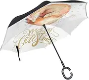 Double Layer Inverted Umbrella Cars Reverse Umbrella Sleeping Fox Merry Christmas Windproof UV Proof Travel Outdoor Umbrella