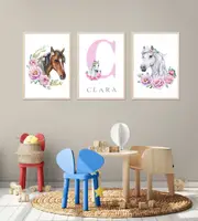 [Namly Design] Posters - Horse with Flowers / Personalised / Set of 3