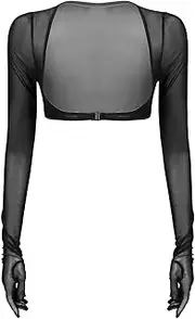 [GRRKDFQ] Women's Nightwear, Lingerie & Underwear See-Through Mesh Long Sleeve Open Front Tops