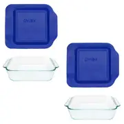 Pyrex (2) 222 2qt Glass Baking Dishes & (2) 222-PC Blue Lagoon Lids