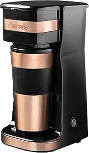 [Bestron] Coffee Machine with Insulated Cup, Camping Coffee Machine for Ground Filter Coffee, Small Coffee Machine for 2 Large Cups, 750 Watt, Colour: Copper