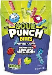 Sour Punch Bites, Blue Raspberry, Apple & Strawberry Flavors, Soft & Chewy Candy, 9oz Bag (12 Pack)