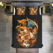 v218 Bed Sheets Bedding Pokmon Charizard 3 Piece Sets Full/Queen Size - Reversible Microfiber Quilts with Shams Soft Lightweight Bedspread Coverle...