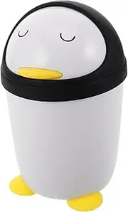 WOONEKY Garbage Bin Boys and Girls Friendly Small Trash Bin for Bedroom Penguin Trash Can with Lid