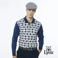 在飛比找momo購物網優惠-【Lynx Golf】男款純棉雙絲光英倫菱格紋路山貓LOGO