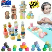 New Toy Creative Wooden Colored Stacking Balancing Stone Building Blocks Hot TK