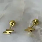 Flatback lightning post stud earrings gold toned surgical steel hypoallergenic