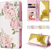 [YocoverTech] for Samsung S23 Plus 5G Case,for Galaxy S23 Plus 5G Wallet Case,RFID Blocking-3 Card Slots Beautiful Flowers PU Leather Magnetic Kickstand Women Girls Protective Cover-Rose Flower
