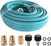 4000 PSI Pressure Washer Hose 100ft M22 14mm Thread,Kink Resistant High Pressure Replacement Hose 1/4” with Swivel Thread x 3/8" Quick Connect 5 Set,blue