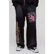 Mens Black Extreme Wide Leg Worldwide Spray Wash Jogger