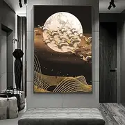 A Frameless Golden Goose And Moon Abstract Canvas Wall Art Modern Decorative Poster Suitable For Bedroom Living Room And Classroom Decoration