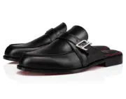 Christian Louboutin Muloman Flat Black Leather Backless Slide Loafer Mule 42 9