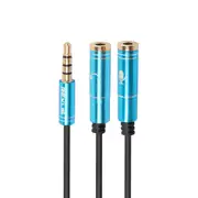 2PCS 3.5mm Headphone Jack + Mic Audio Splitter Gold-Plated Extension Aux Cable Adapter for Mobile Phone BLUE COLOR