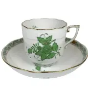 Herend Apony Green Demitus Cup Saucer Set Of 2