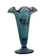 Fenton Blue ruffled fish vase