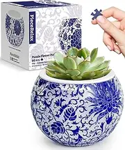 PieceRelax 3D Puzzle Planter - Oriental Floral Ornament - Small Round Plant Pots with Drainage, Home Decor Flower Pots for Indoor Cactus, Succulents Pots [K1101]