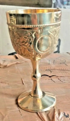 Brass Chalice Goblet For Communion Cup Handmade Embossed Wine with Velvet box