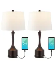 JONATHAN Y Cooper 26In Set Of 2 French Country Farmhouse Iron LED Table Lamp With USB Charging Port