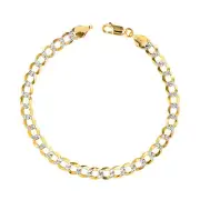 10K Yellow Gold Solid Mens 6mm Diamond Cut Pave Cuban Curb Chain Bracelet 8"