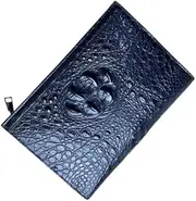 [CBLdF] Authentic Exotic Alligator Leather Men's ZIP Wristlets Pouch Bag Clutch Genuine Real Crocodile Skin Male Classic Black Card Case, Black, 25cm(Length) x 18cm(Height) x 5cm(Deep)