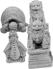 NOLITOY 4pcs North Lion Ornament Animal Collectible Figurine Feng Shui Lion Statue Garden Animal Statue Foo Dog Statue Protection Animal Statue End Table Decor Mini Sandstone Stone Statue