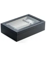 Bey-Berk Matte Black Wood Valet and Watch Box with Glass Top