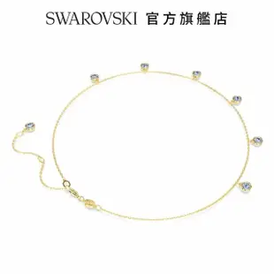 【SWAROVSKI 官方直營】Imber 項鏈 圓形切割 淺藍色 鍍金色色調