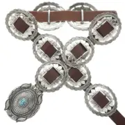 NAVAJO HANDMADE COPY OF FAMOUS JIM MORRISON CONCHO BELT Turquoise Silver Navajo