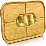 Large Wood Chopping Butcher Block - Reversible 17x13x1.5 Bamboo Cutting Board with Juice Groove and Spikes Stabilizes Beef and Poultry While Carving 13 Inches x 17 Inches Natural