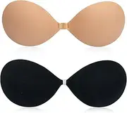 [timistar] Adhesive Bra Push Up 2 Pairs, Sticky Bra for Women Invisible Lifting Bra, Reusable Strapless Stick On Bra