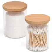 2 Pack Glass Qtip Holder Dispenser Set - Apothecary Jars With Lids - Vanity M...