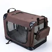 Ondoing Foldable Dog Crate Portable Pet Outdoor Carrier Car Travel Cage Kennel with Mat Transport Cage Folding Dog Crate for Traveling Multifunctional Heavy Duty Dog Crate Brown 82X58X58CM