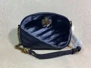 NWT Tory Burch Harbor Blue Kira Chevron Velvet Small Camera Bag $358