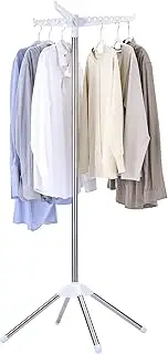 CASAMAYA Clothes Drying Rack, Folding Laundry Drying Rack with 3 Rotatable Arms for Hangers, White and Silver CDR001W01