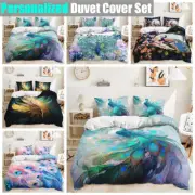 Peacock Spreads Its Tail Flowers Feather Green Doona Duvet Quilt Cover Bed Set