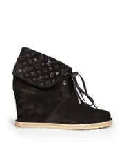 Black Suede Monogram Wedge Boots