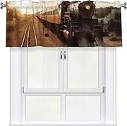 LHBWCVN Train and Railway Valances for Windows, Rod Pocket Window Treatment Drapes Farmhouse Kitchen Curtains Short Blackout Window Curtains for Living Room Bedroom Decor 54x18 Inch