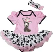 [Petitebella] Baby Girls' Cow Boot Hat Pink Cotton Bodysuit Cattle Tutu Dress
