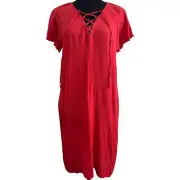 Madewell Cherry Red Dress Lace Up V-neck Flutter Sleeve size S