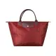 【LONGCHAMP】LONGCHAMP LE PLIAGE GREEN刺繡LOGO再生尼龍摺疊款短把拉鍊手提包(中/暗紅x暗紅)