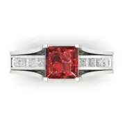 3.4 Princess Cut Real Red Garnet Promise Bridal Band set Sliding 14k White Gold